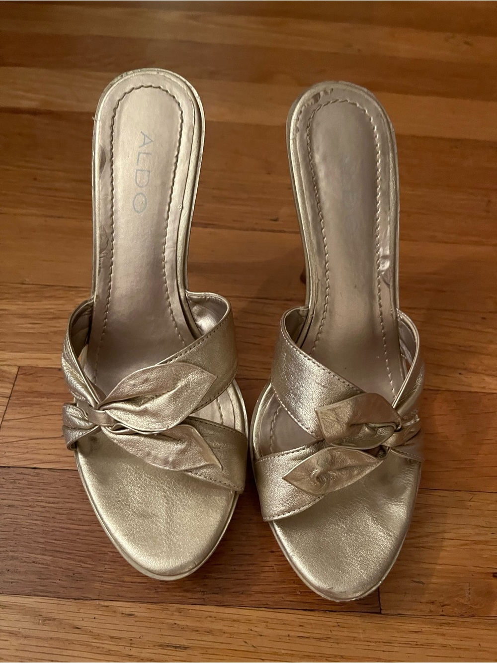 ALDO Women's Gold Slide Sandals with Twist Detail